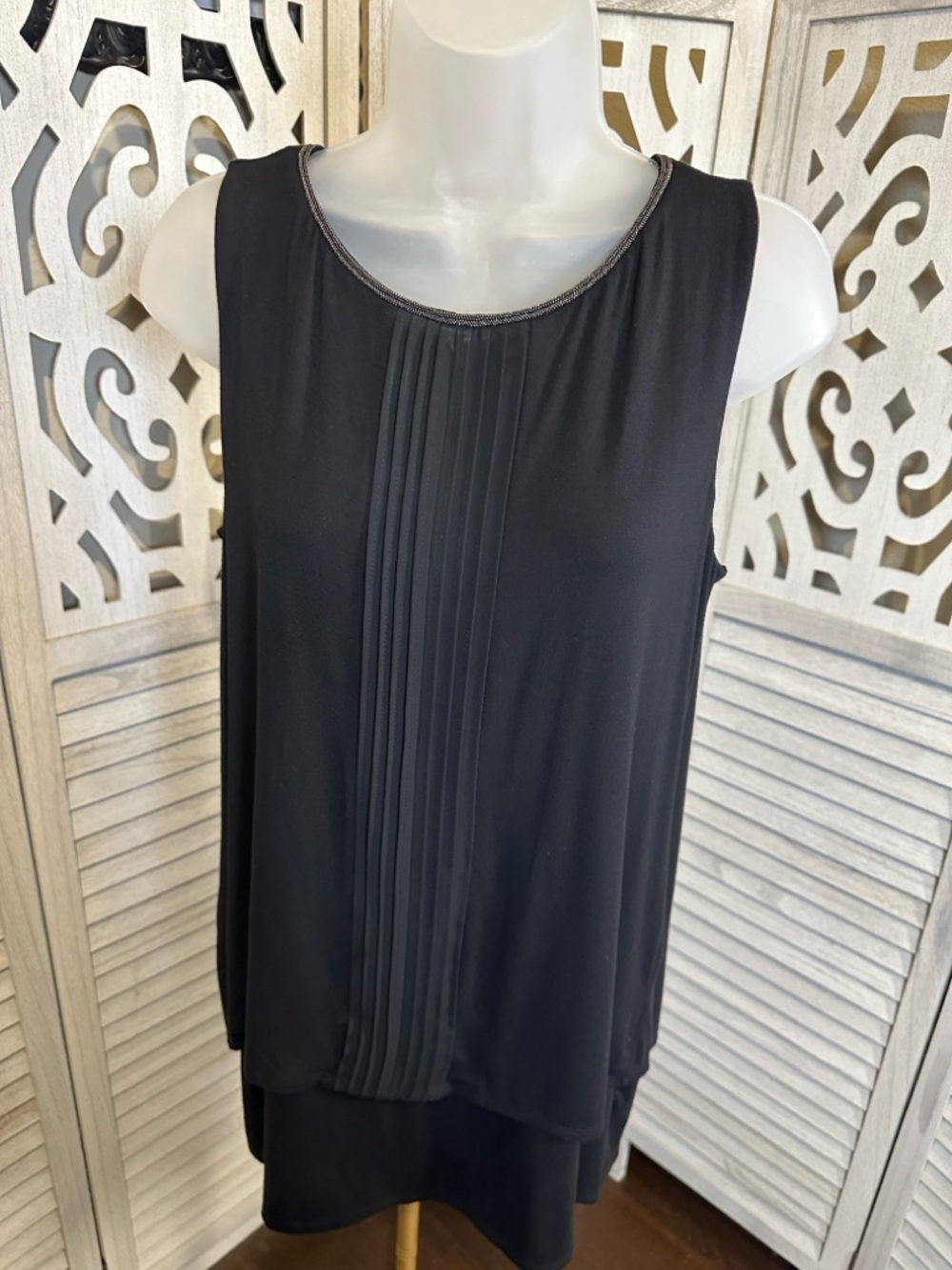 White House Black Market Black Pleated Sleeveless Mini Dress
